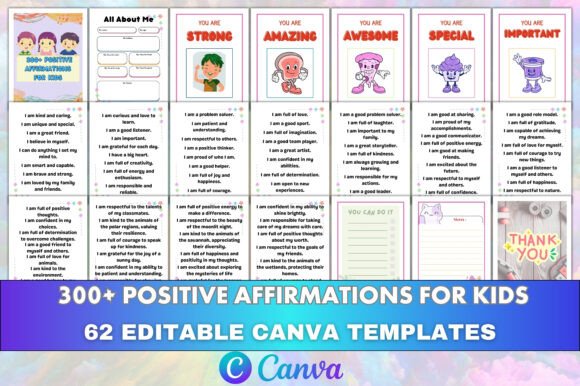 Download 300+Positive Affirmations for Kids Canva - Premium Bundle